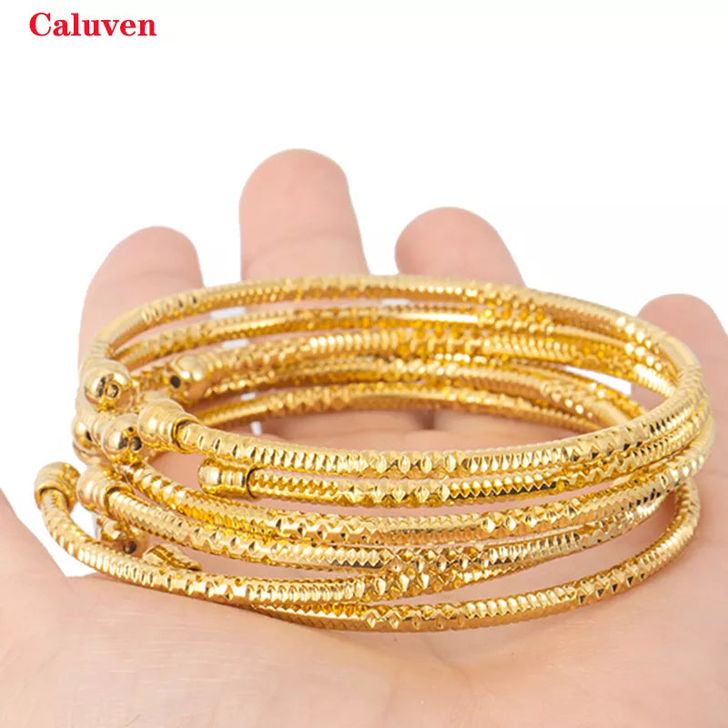 3MM/6pcs Dubai Jewelry For Women Indian Bangles Africa Ball Jewellery Gold Color Beads Bracelet Ethiopian Wedding Bride Gift