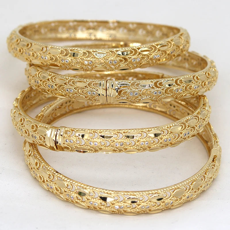 Dubai Bangles For Women Girl rhinestones Jewelry 14k Gold plated Africa luxury Saudi Arab Bracelets Habesha Indian Bride Gift