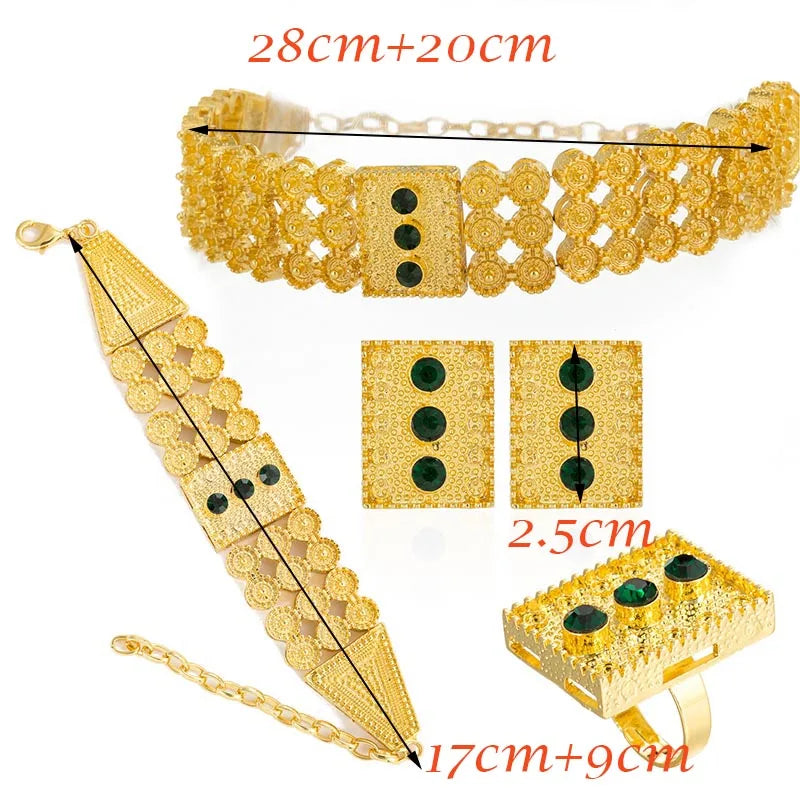 Ethiopian Gold Color Jewelry sets Colored Stone Chokers Necklace/Earrings/Ring/Bracelet African Wedding Eritrean for Women