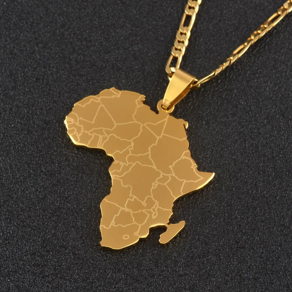 Gold Color Map of Africa Pendant Necklaces Hip-hop Style For Women Men Jewellery African Maps Jewelry Gifts #J0582