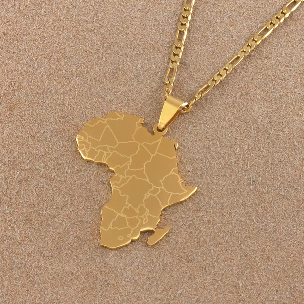 Gold Color Map of Africa Pendant Necklaces Hip-hop Style For Women Men Jewellery African Maps Jewelry Gifts #J0582