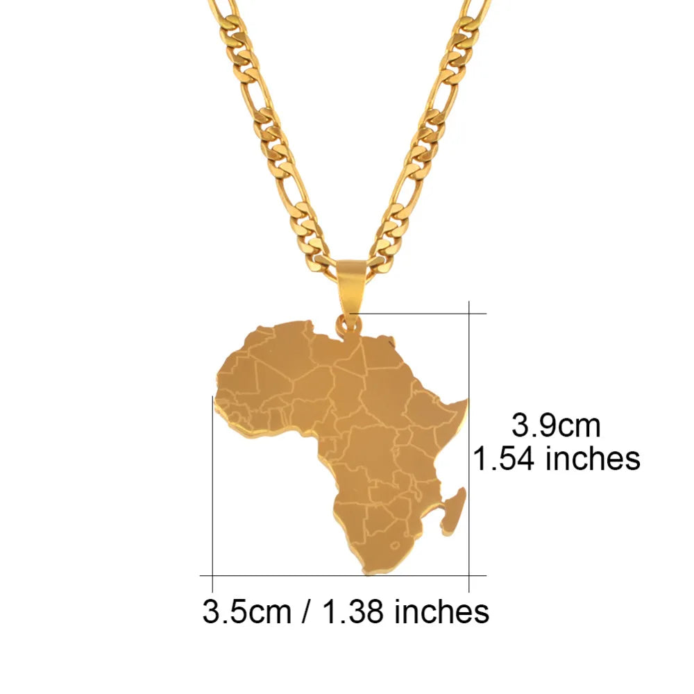 Gold Color Map of Africa Pendant Necklaces Hip-hop Style For Women Men Jewellery African Maps Jewelry Gifts #J0582