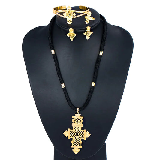 Ethlyn Brand Ethiopian Eritrean Cross Women Jewelry Sets Gold Color African Bridal Romantic Wedding Party  Jewelry  S068