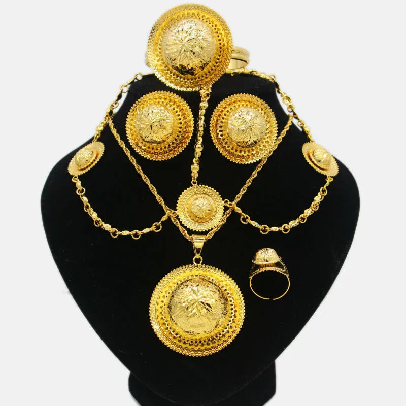 Adixyn New Ethiopian Wedding/Party Jewelry Sets Gold Color Jewelry Habesha African Traditional Festival Women Party Gifts