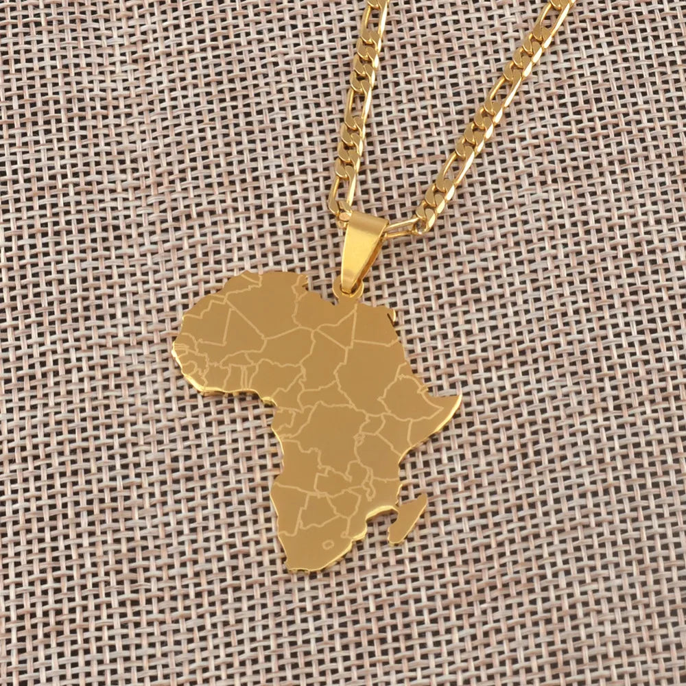 Gold Color Map of Africa Pendant Necklaces Hip-hop Style For Women Men Jewellery African Maps Jewelry Gifts #J0582