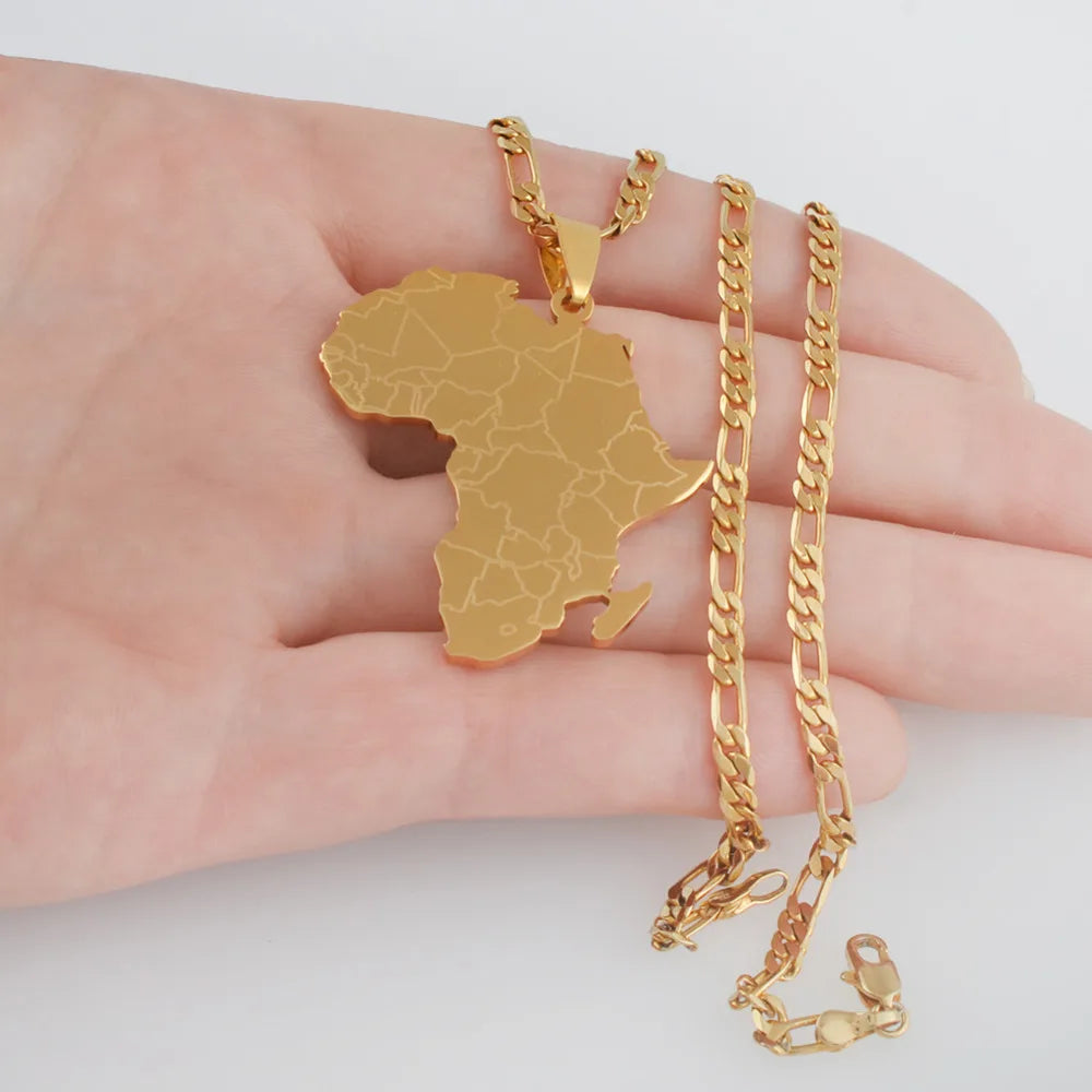 Gold Color Map of Africa Pendant Necklaces Hip-hop Style For Women Men Jewellery African Maps Jewelry Gifts #J0582