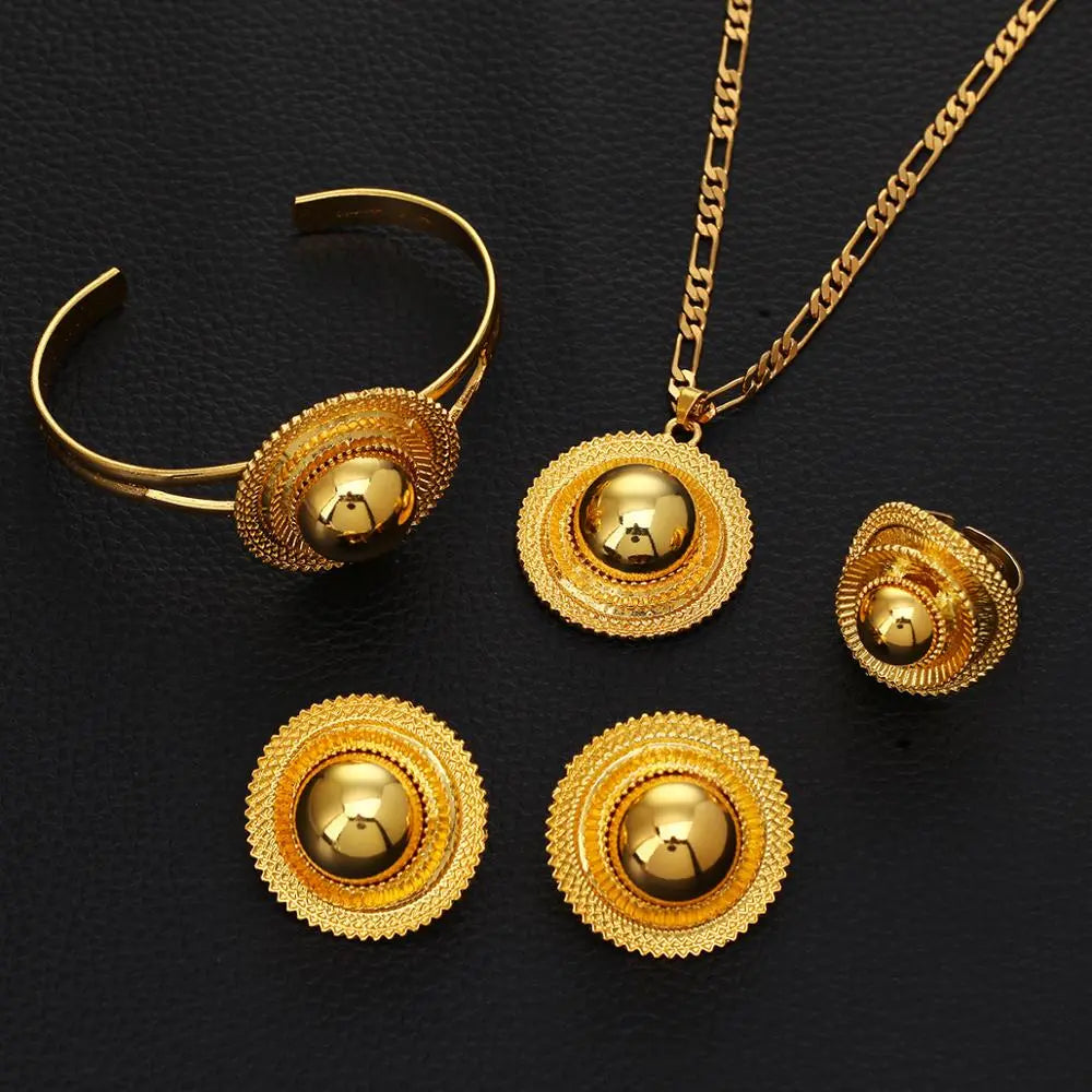 Ethiopian Wedding Gold Color Ethnic Habesha Traditional Festival Africa Women's Jewelry Sets