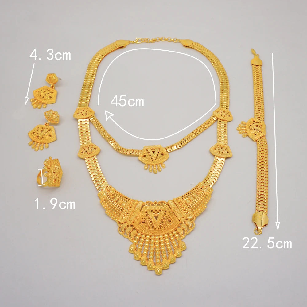 Dubai Indian Gold Color Necklace Bracelet Earrings Ring Jewelry Sets For Women Ethiopian Nigerian Bridal Wedding Jewellery Gifts