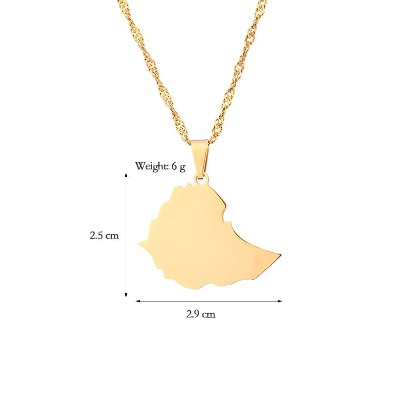 New Ethiopia Map Flag Pendant Necklaces For Women Ethiopian Stainless Steel Jewelry Ethnic Party Birthday Wedding Gifts