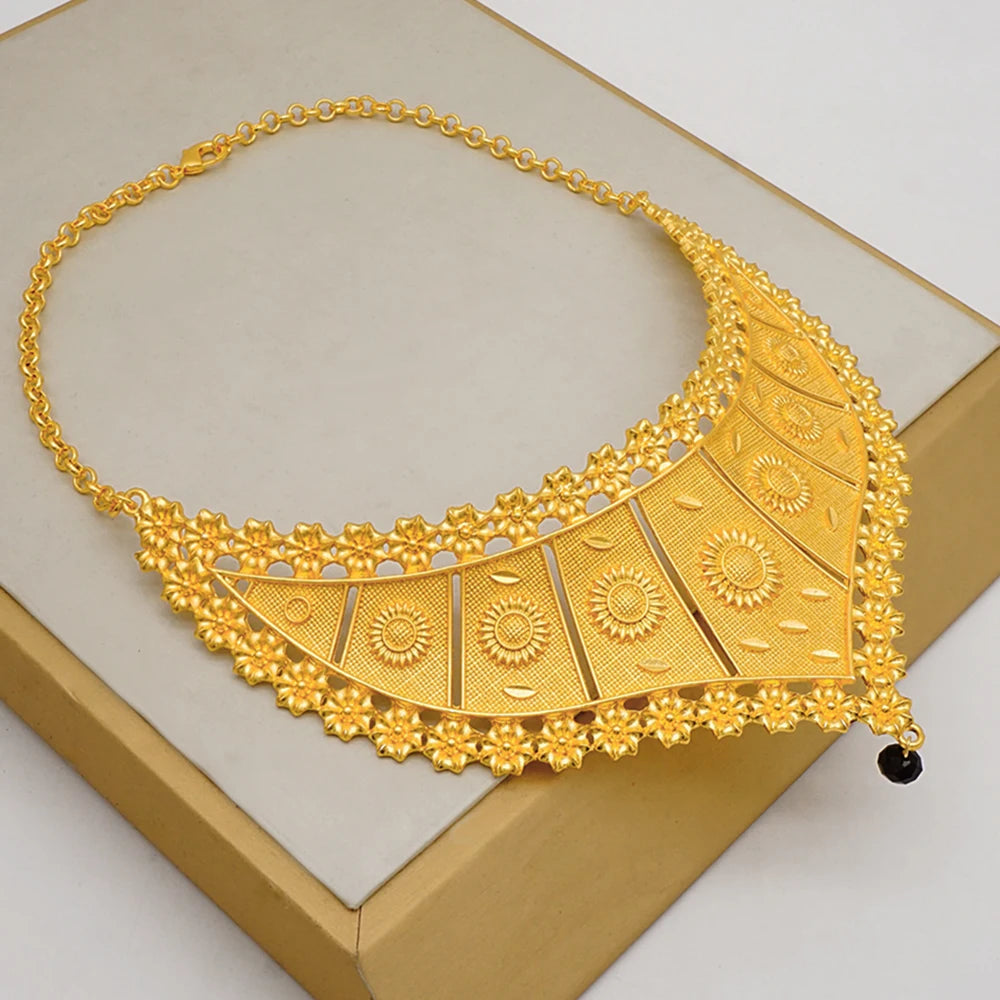 Fashion Dubai Gold Color Jewelry Sets For Women Nigerian Costume Gold Color Bridal Necklace Sets Ethiopian Wedding Gifts