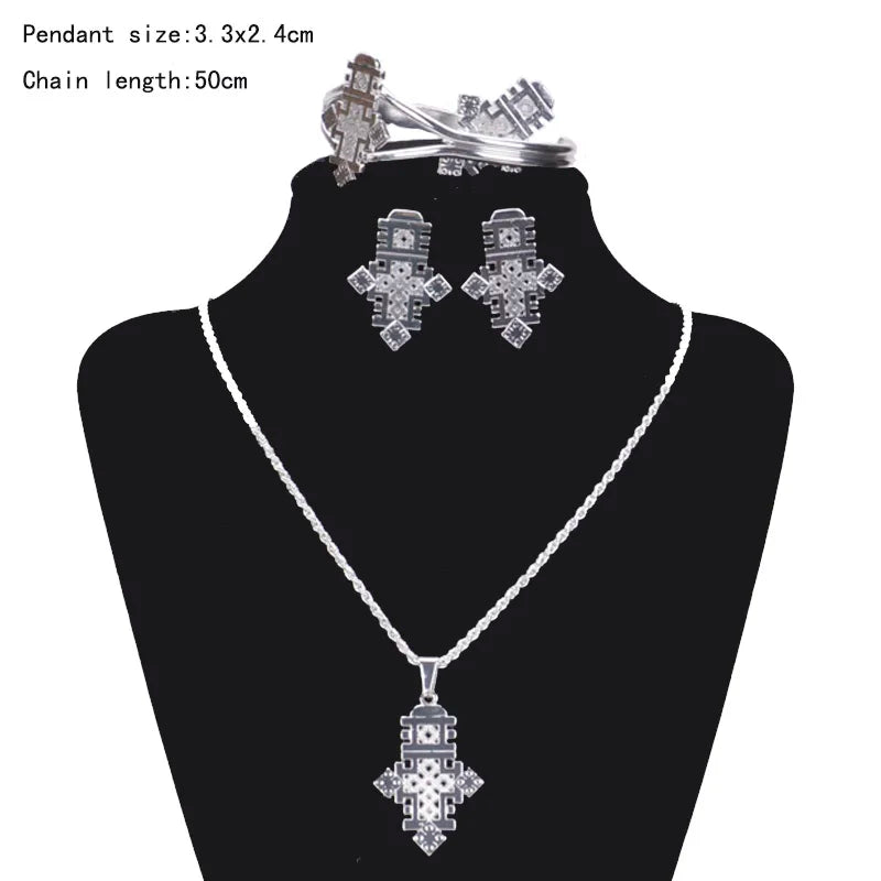 Shamty HOT Ethiopian Jewelry Sets Coptic Crosses Pure Gold Color Silver Color Sets Nigeria Eritrea Kenya Habesha style A30005