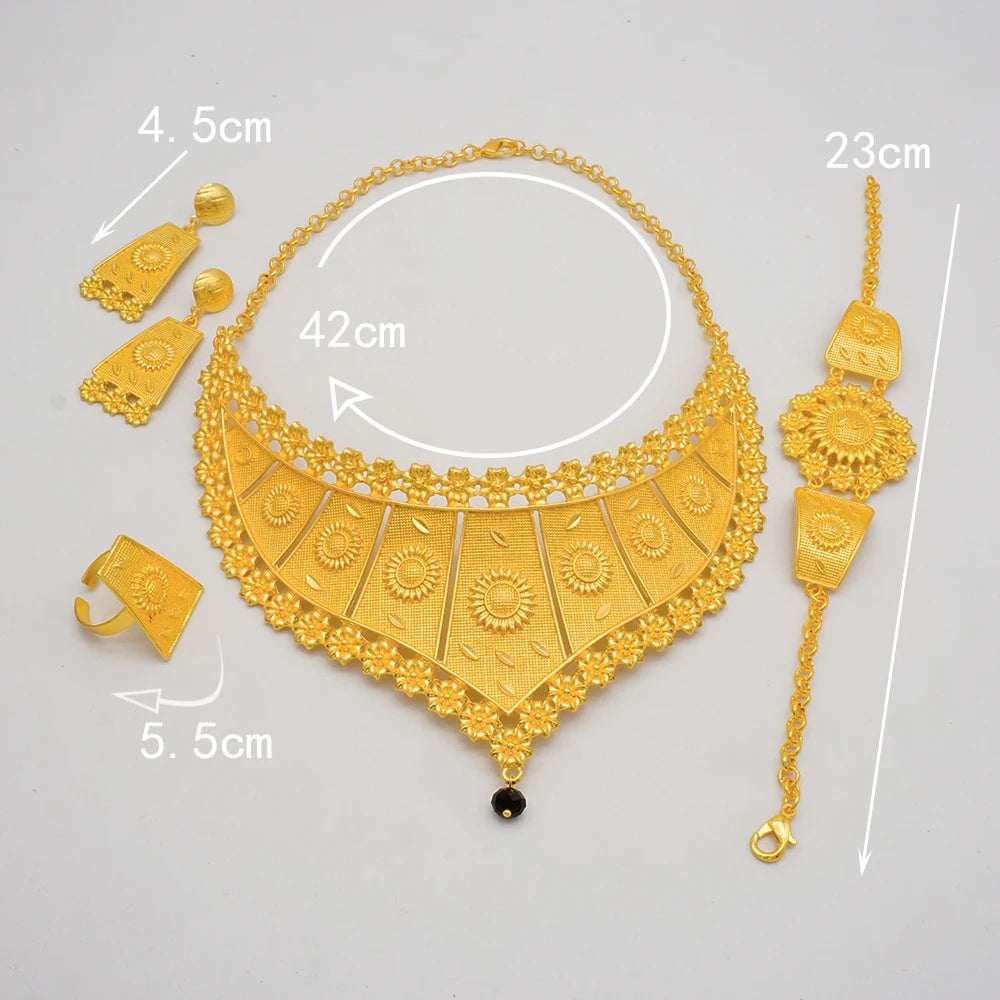 Fashion Dubai Gold Color Jewelry Sets For Women Nigerian Costume Gold Color Bridal Necklace Sets Ethiopian Wedding Gifts