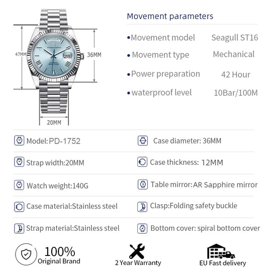 PAGANI DESIGN DD36 Men's Watches Luxury Automatic Watch Men AR Sapphire Glass Mechanical Wristwatch Men 10Bar ST16 Movt 2023 New